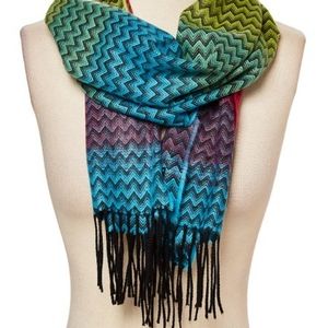 SOFT AS CASHMERE° Green & Blue Chevron Scarf